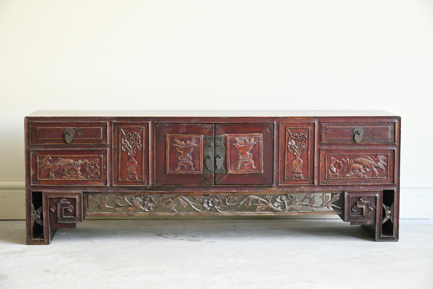Antique Chinese Carved Low Cabinet