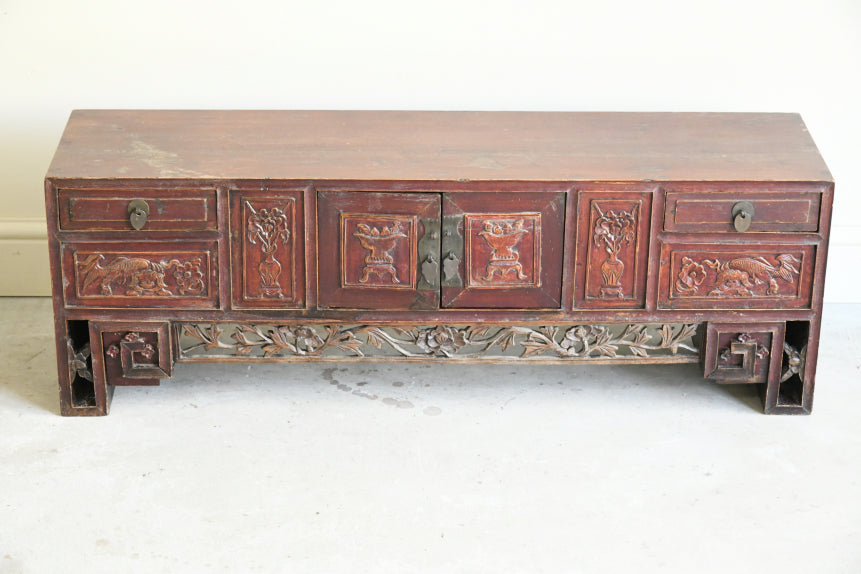 Antique Chinese Carved Low Cabinet