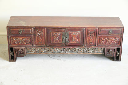 Antique Chinese Carved Low Cabinet