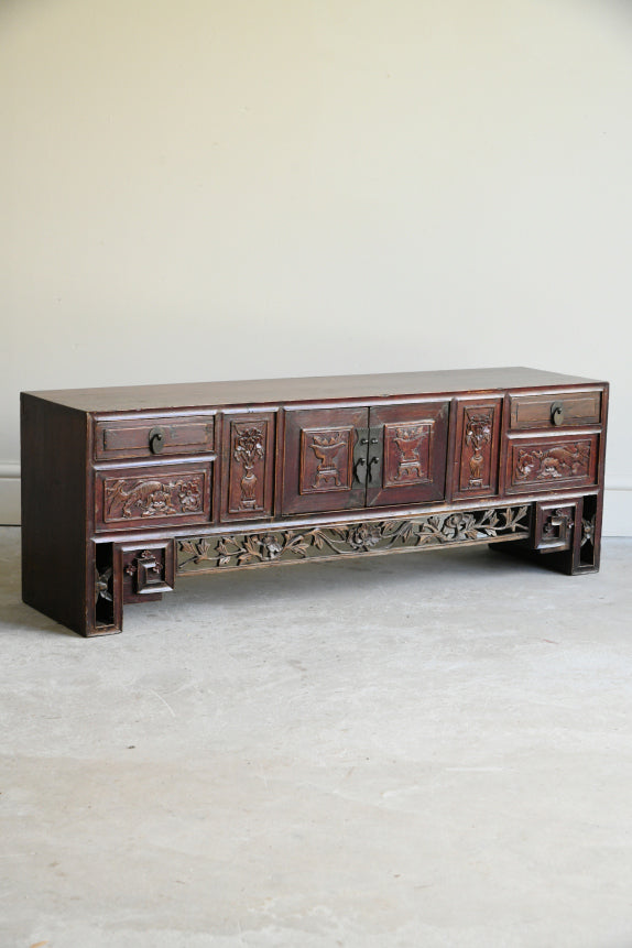 Antique Chinese Carved Low Cabinet