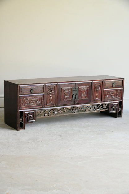 Antique Chinese Carved Low Cabinet