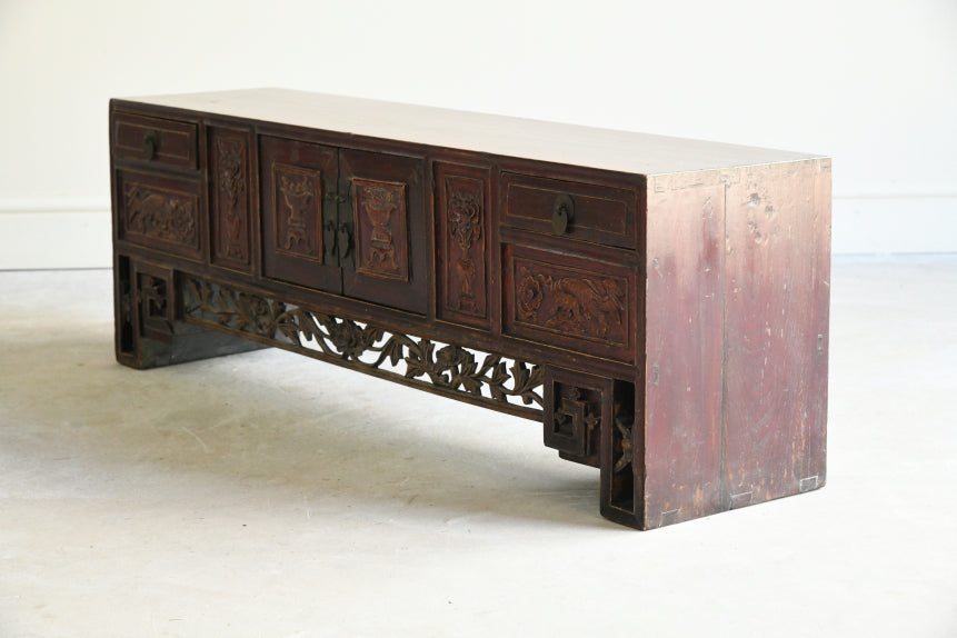 Antique Chinese Carved Low Cabinet