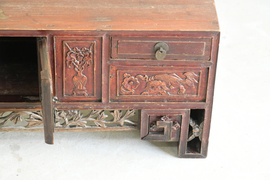 Antique Chinese Carved Low Cabinet