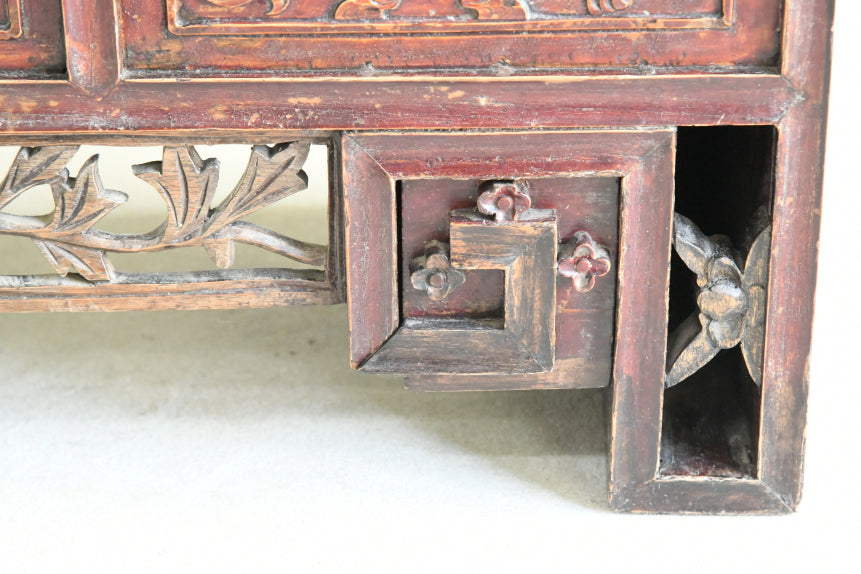 Antique Chinese Carved Low Cabinet
