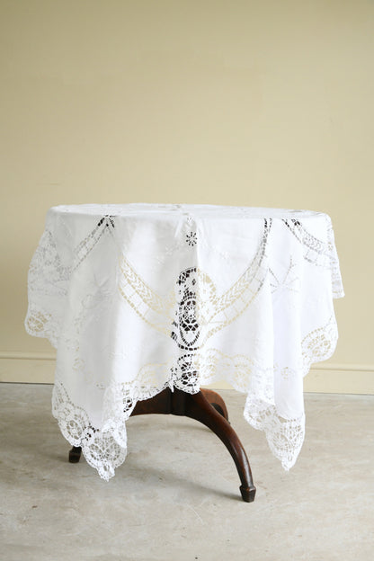 Vintage Cut Work Embroidered White Tablecloth