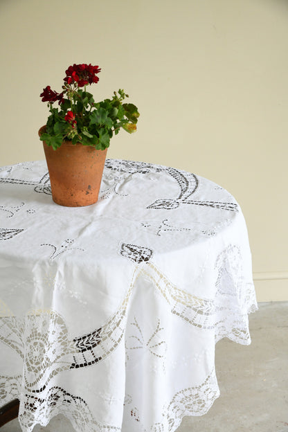Vintage Cut Work Embroidered White Tablecloth