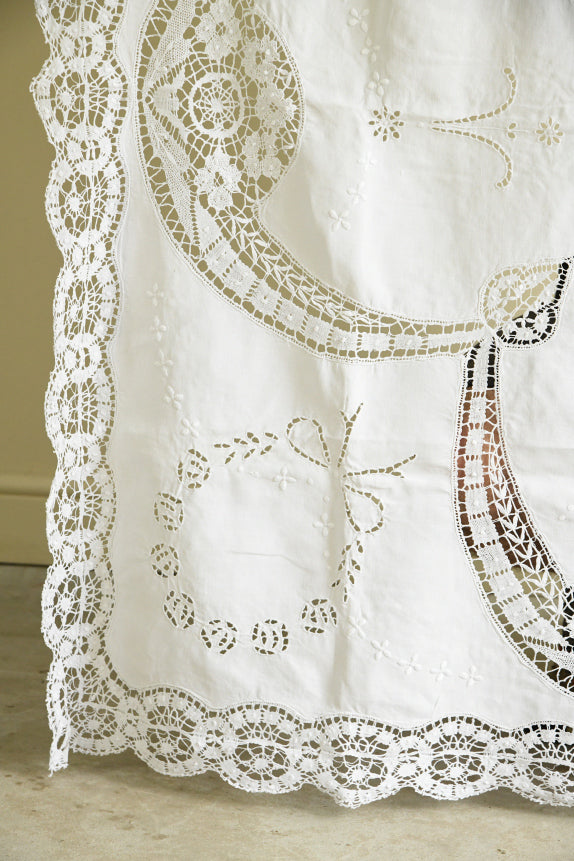 Vintage Cut Work Embroidered White Tablecloth