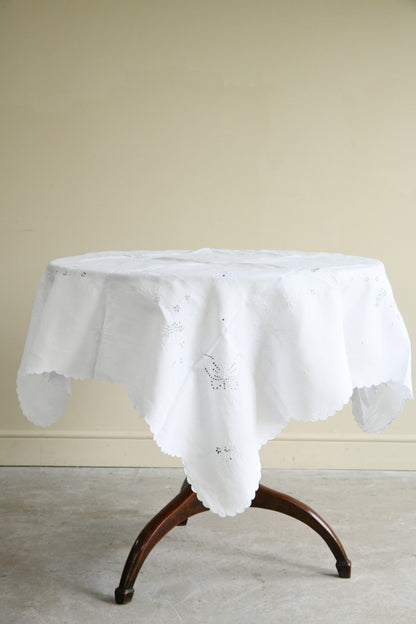 Vintage White Cotton Tablecloth