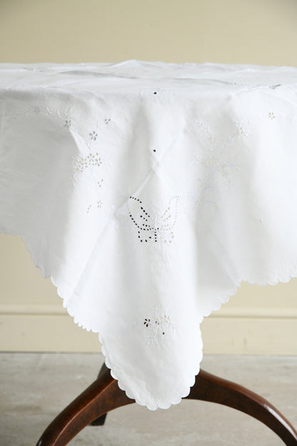 Vintage White Cotton Tablecloth
