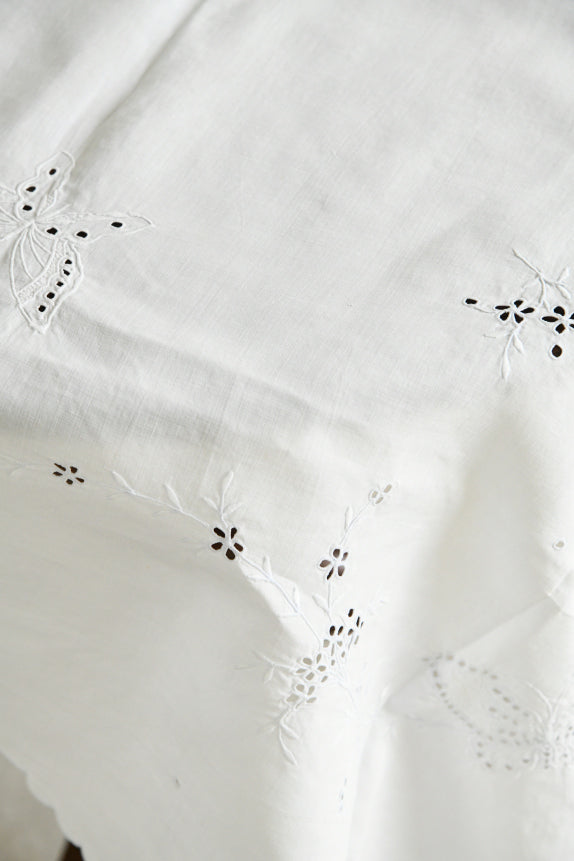 Vintage White Cotton Tablecloth