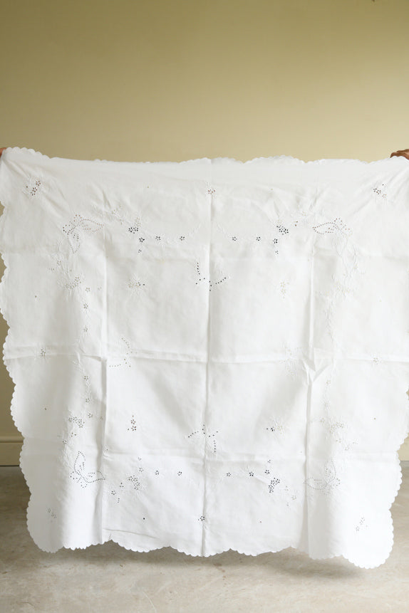 Vintage White Cotton Tablecloth
