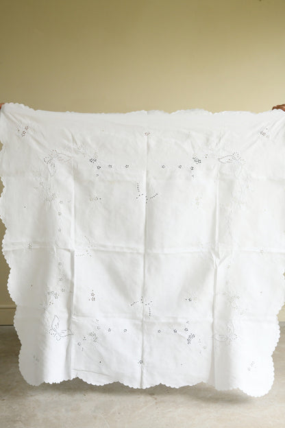 Vintage White Cotton Tablecloth