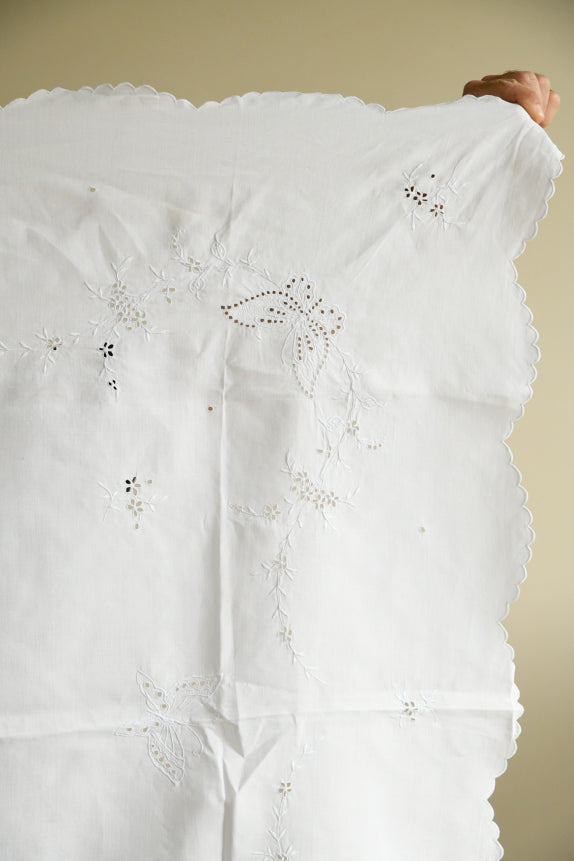 Vintage White Cotton Tablecloth