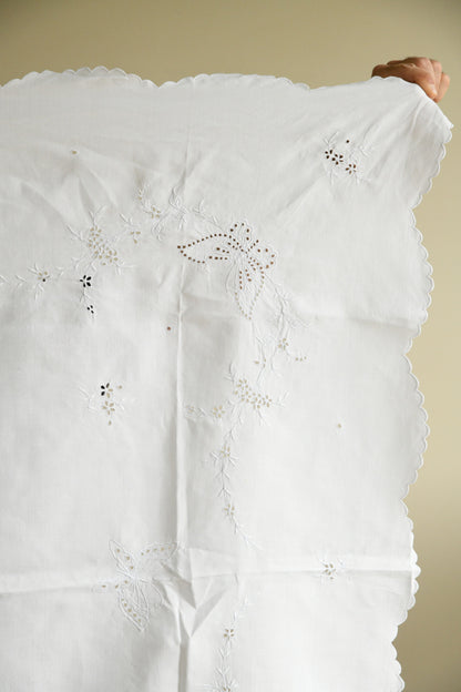 Vintage White Cotton Tablecloth