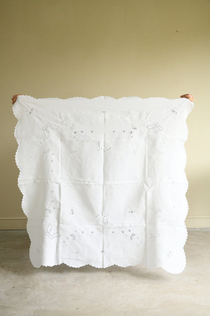 Vintage White Cotton Tablecloth