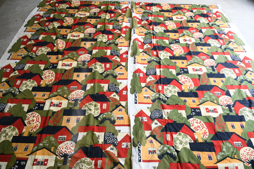 Pair Vintage Scandi Tampella Talot Cotton Curtains