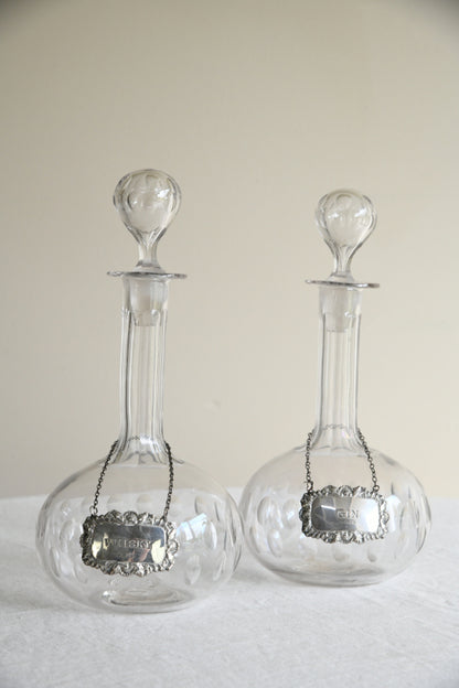 Pair Antique Globe Decanters