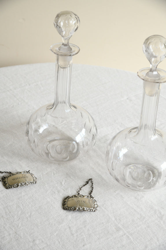 Pair Antique Globe Decanters