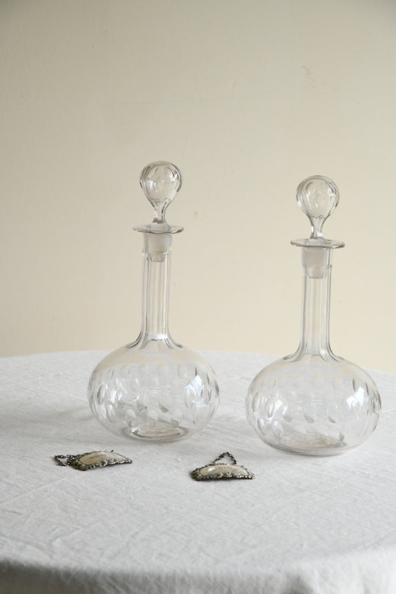 Pair Antique Globe Decanters