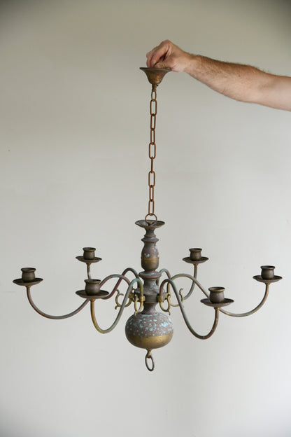 Single Dutch Style Brass 6 Arm Candelabra Chandelier