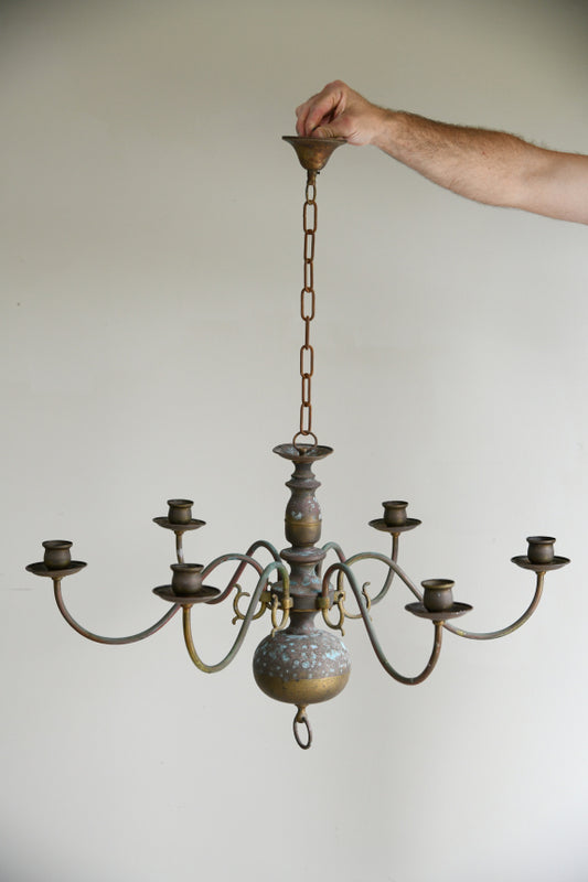 Single Dutch Style Brass 6 Arm Candelabra Chandelier
