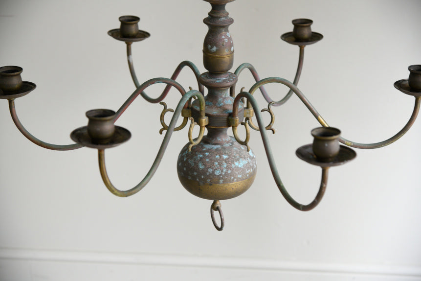 Single Dutch Style Brass 6 Arm Candelabra Chandelier