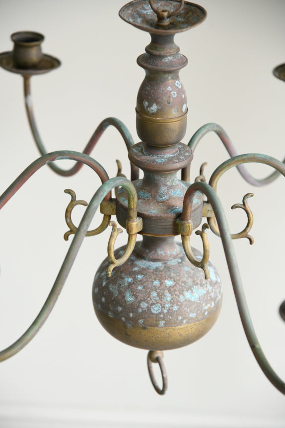 Single Dutch Style Brass 6 Arm Candelabra Chandelier