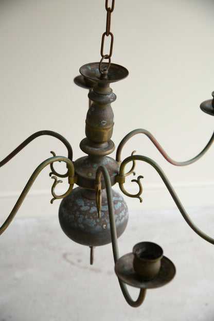 Single Dutch Style Brass 6 Arm Candelabra Chandelier