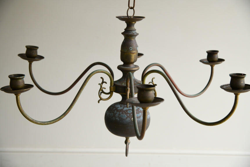 Single Dutch Style Brass 6 Arm Candelabra Chandelier