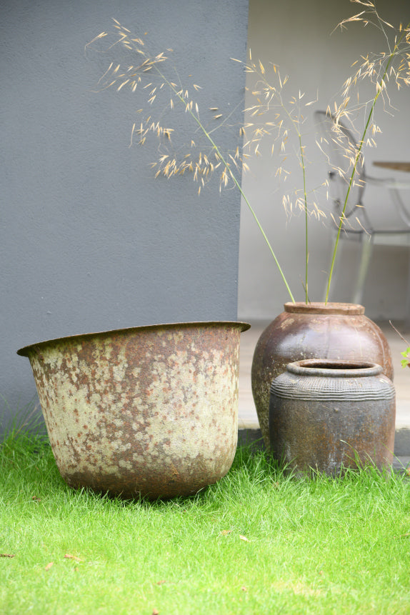 Antique Cast Iron Cauldron Boiler Planter