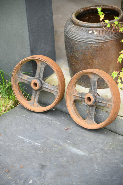 Pair Antique Cast Iron Wheels
