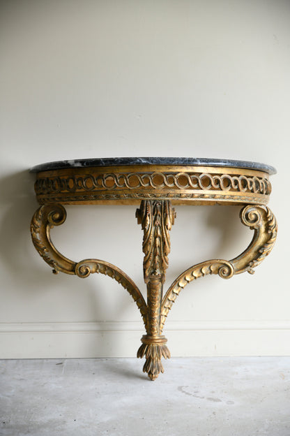 Italian Gilt Wood Marble Demi Lune Console