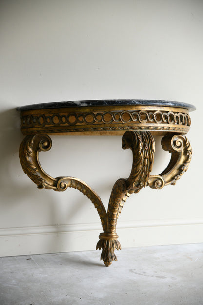 Italian Gilt Wood Marble Demi Lune Console