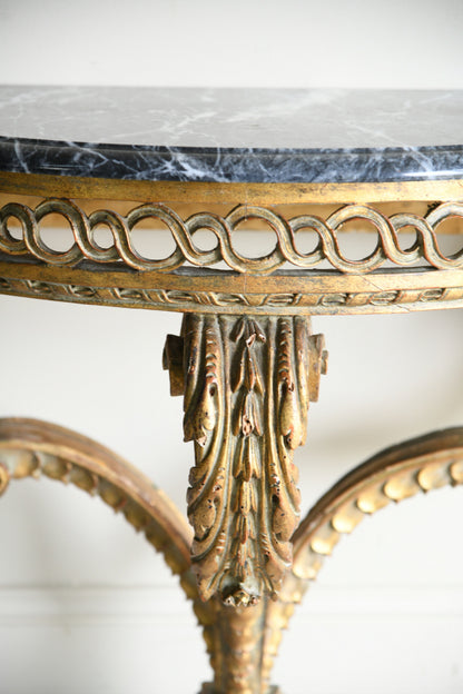 Italian Gilt Wood Marble Demi Lune Console