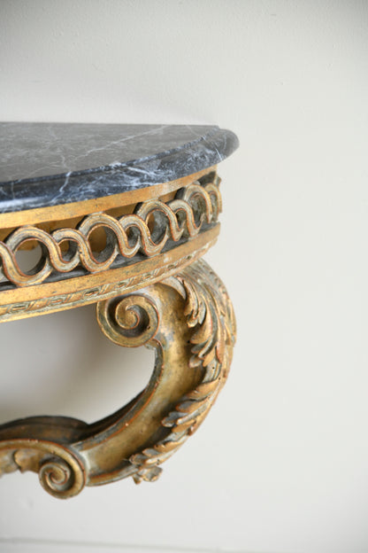 Italian Gilt Wood Marble Demi Lune Console