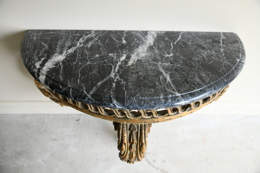 Italian Gilt Wood Marble Demi Lune Console