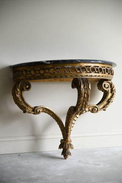 Italian Gilt Wood Marble Demi Lune Console
