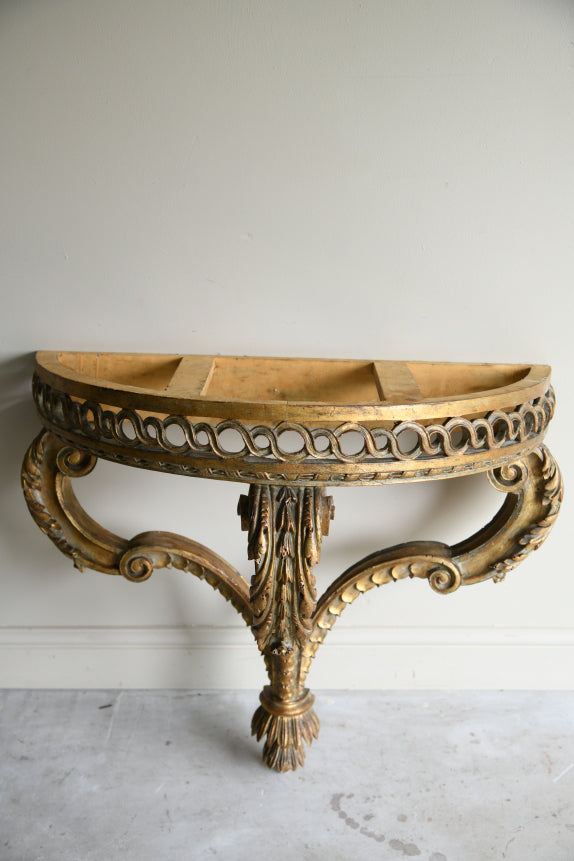 Italian Gilt Wood Marble Demi Lune Console