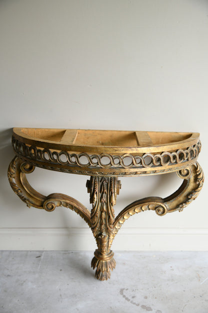 Italian Gilt Wood Marble Demi Lune Console