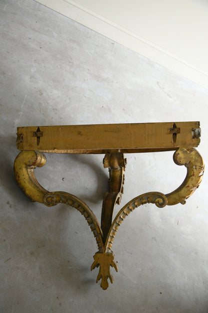 Italian Gilt Wood Marble Demi Lune Console