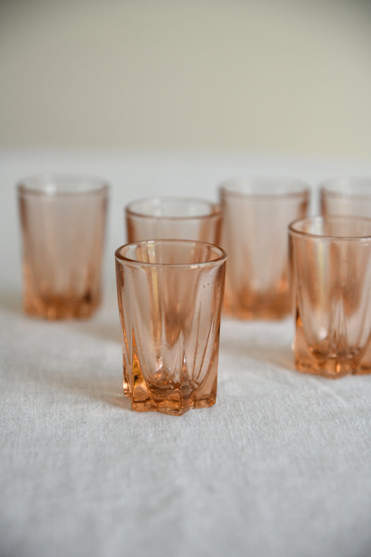 5 Vintage Pink Glass Shot Glasses