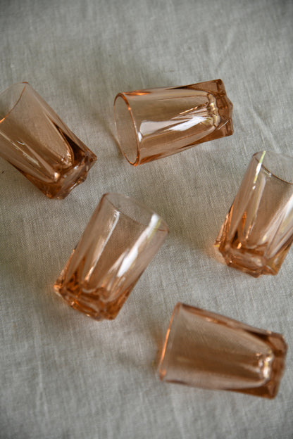5 Vintage Pink Glass Shot Glasses