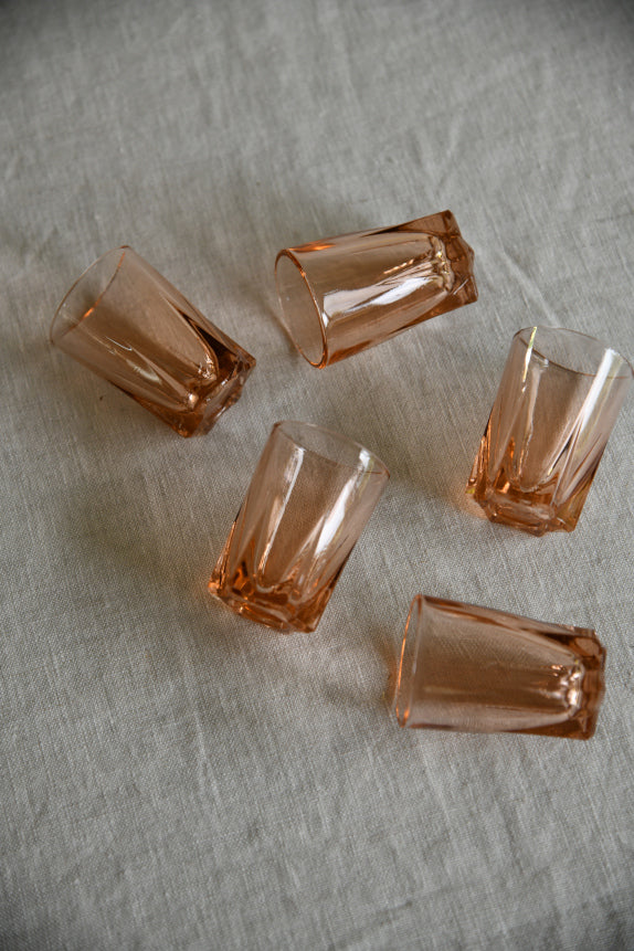5 Vintage Pink Glass Shot Glasses