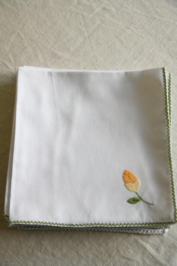8 Vintage Square White Cotton Napkins