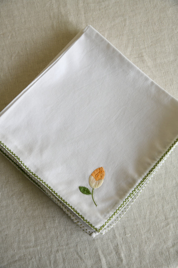 8 Vintage Square White Cotton Napkins