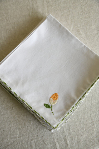 8 Vintage Square White Cotton Napkins