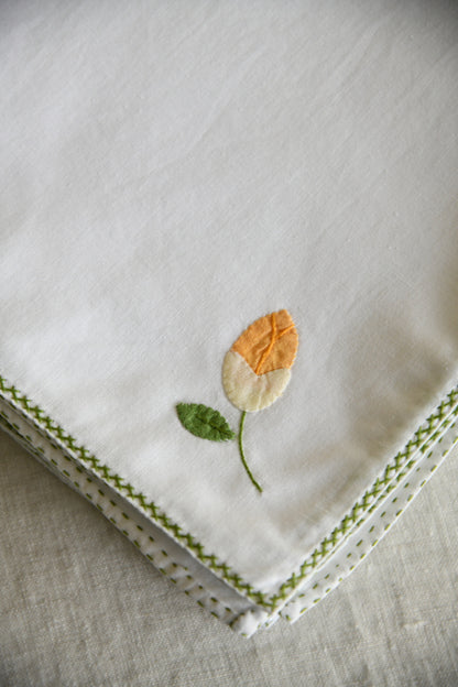 8 Vintage Square White Cotton Napkins