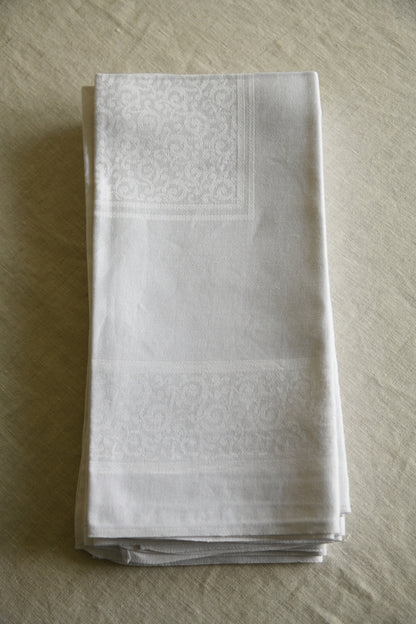 6 Vintage White Linen Damask Napkins