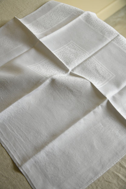 6 Vintage White Linen Damask Napkins