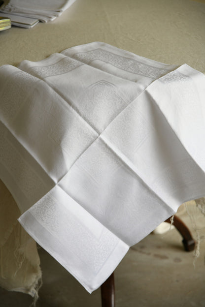 6 Vintage White Linen Damask Napkins